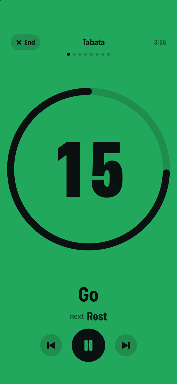 Gym Interval Timer showing a large green Go countdown